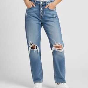 &DENIM 90’S BOYFRIEND JEANS SZ 10 EUR SZ 42 BLUE BUTTON DOWN FLY DISTRESSED